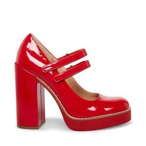 Steve Madden Twice Red Patent Leather Block Heel Mary Jane Platform Pumps Size 6